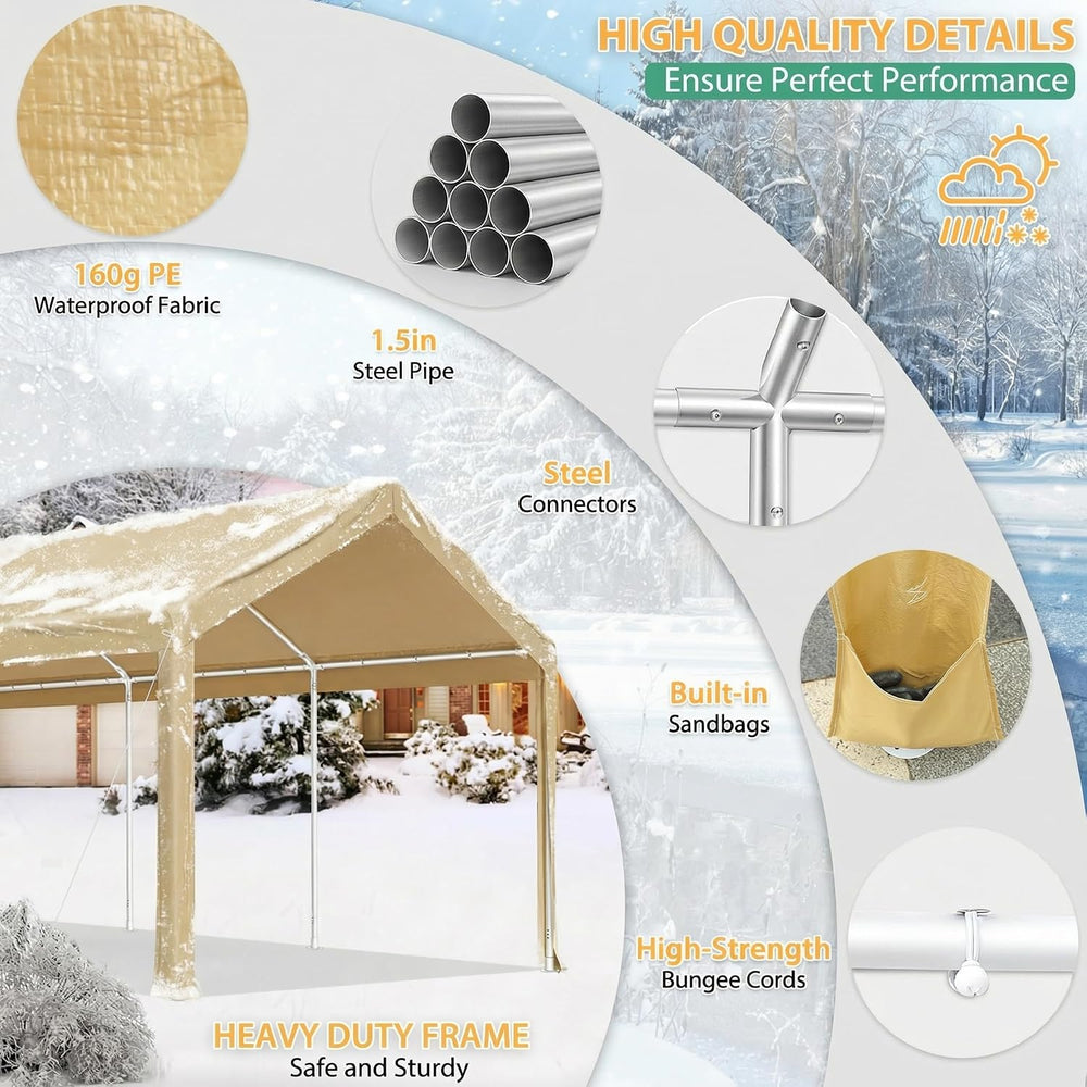 COBIZI Carport 10'x20' Heavy Duty Portable Garage, 2.0 Powder Coated ...