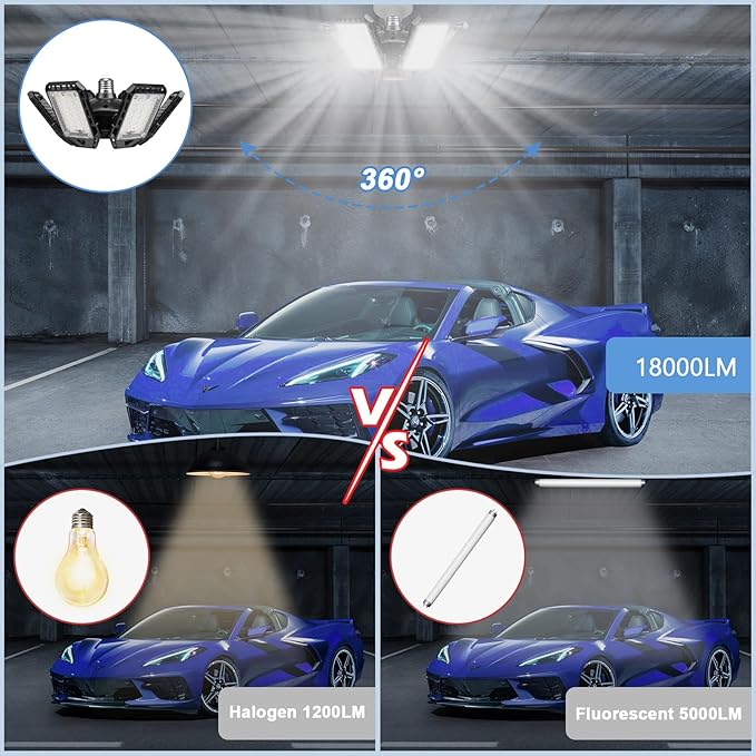 LED Garage Lights 4 Pack -180W, 18000LM 6500K Led Shop Light