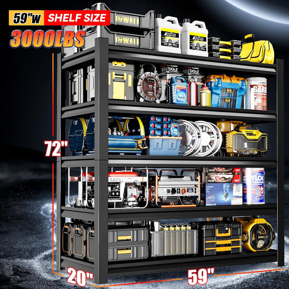 59" W Garage Shelving,5-Tier Heavy Duty Shelving Unit,3000LBS Adjustable...