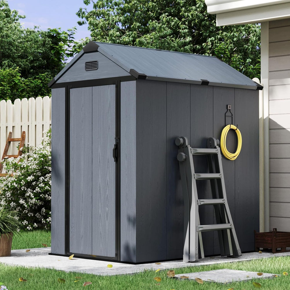 Aoxun 4×6 FT All-Weather Resin Storage Shed, Dark Gray