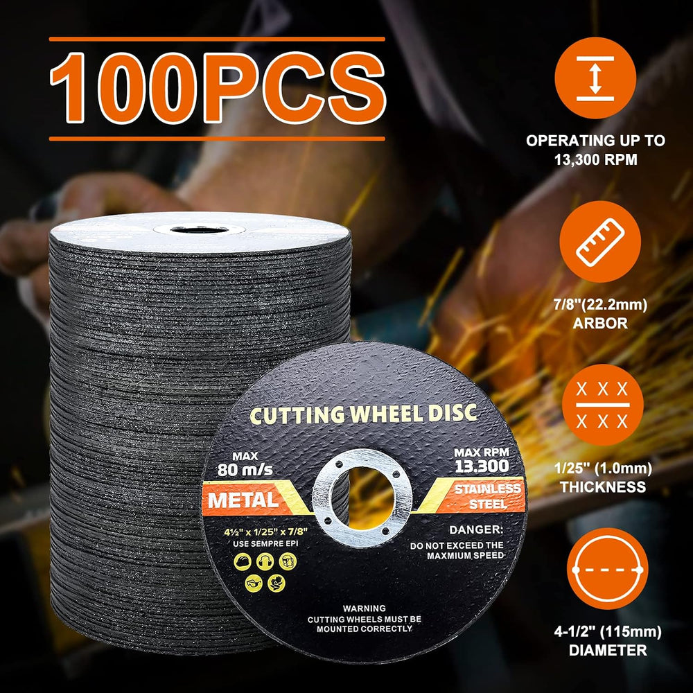 100 Pack 4-1/2 Inch Cutting Wheel, 4-1/2" x 7/8" Metal &Stainle...