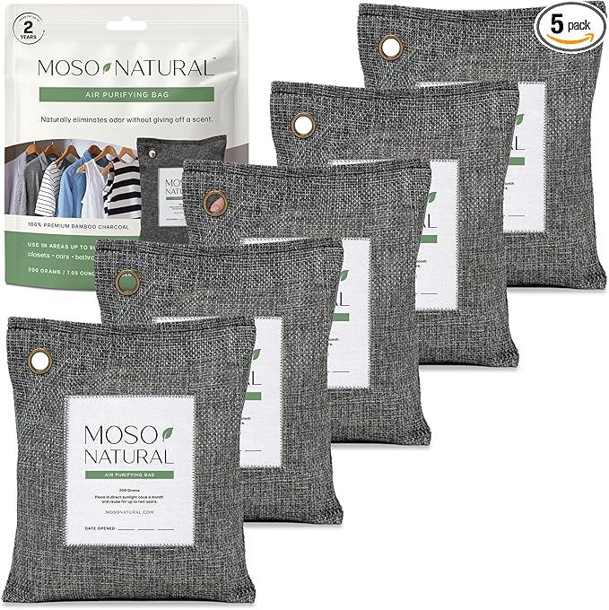 Moso Natural Air Purifying Bag 200g Bamboo Charcoal Odor Absorber (5 Pack)