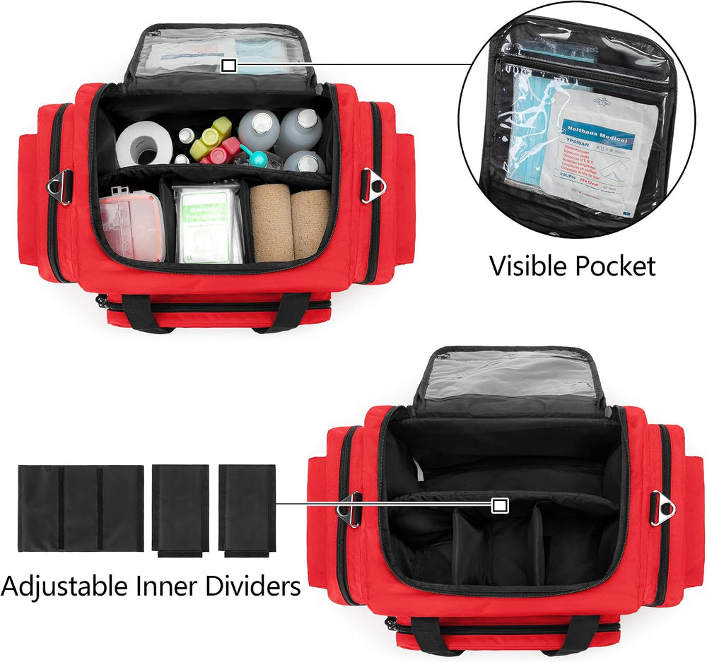 Damero Professional Medical Bag Empty, First Responder Trauma Bag, Red