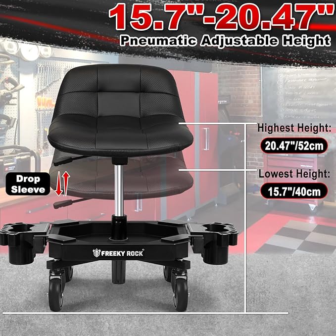 Rolling Stool with Wheels, Adjustable Height Pneumatic Garage Work Mechanic