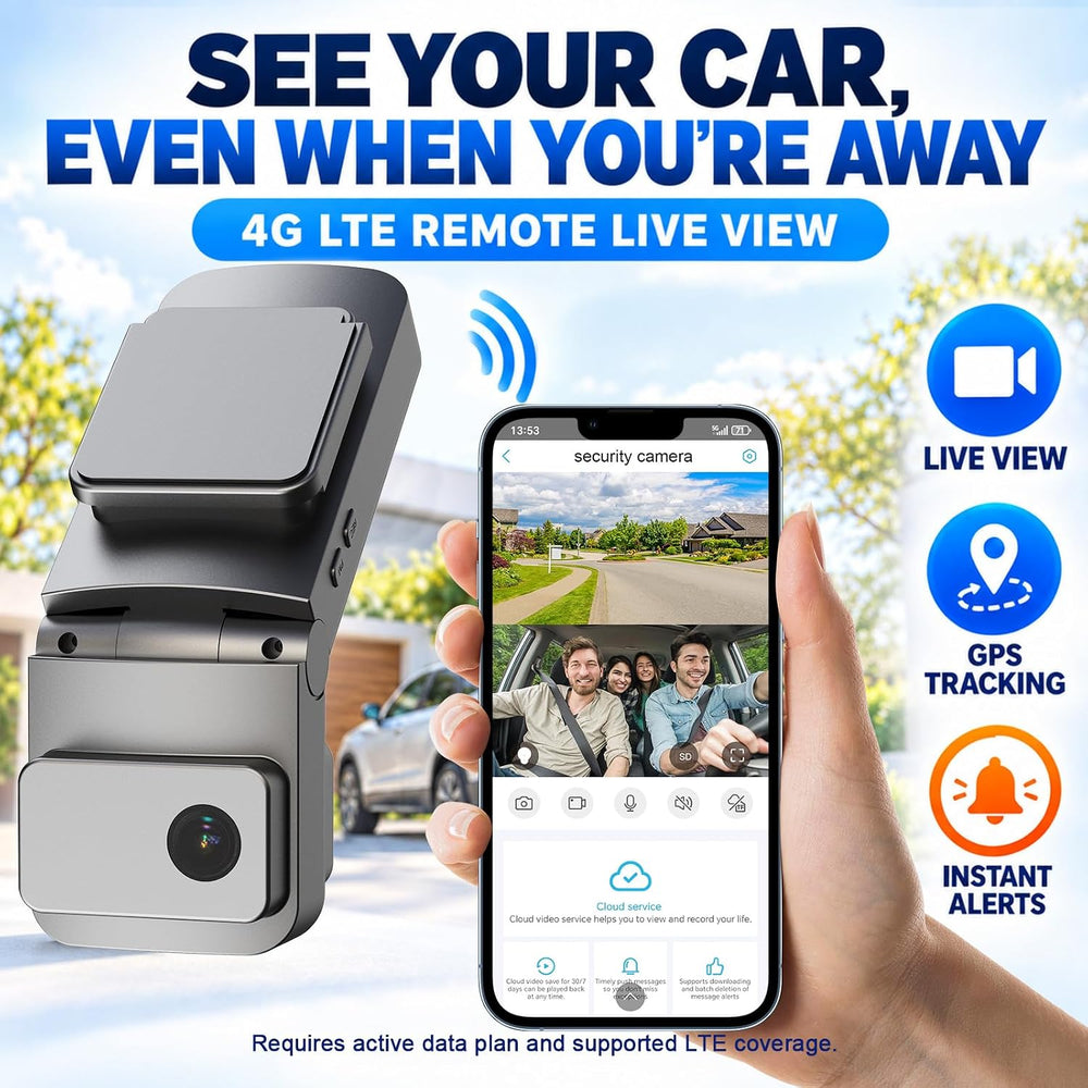 4G LTE Dual Dash Cam 2K Front+1080P Inside, Remote Live View Car Camera