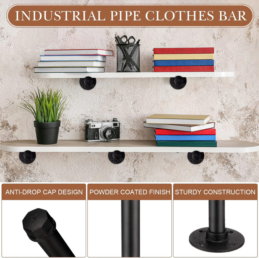 Hoteam Set of 12 Industrial Pipe Shelf Brackets Black Iron Metal Wall Mounted...
