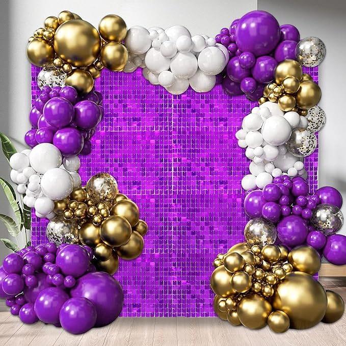 12PCS Purple Shimmer Wall Backdrop, Square Sequin Photo Backdrops Panel, Glit...