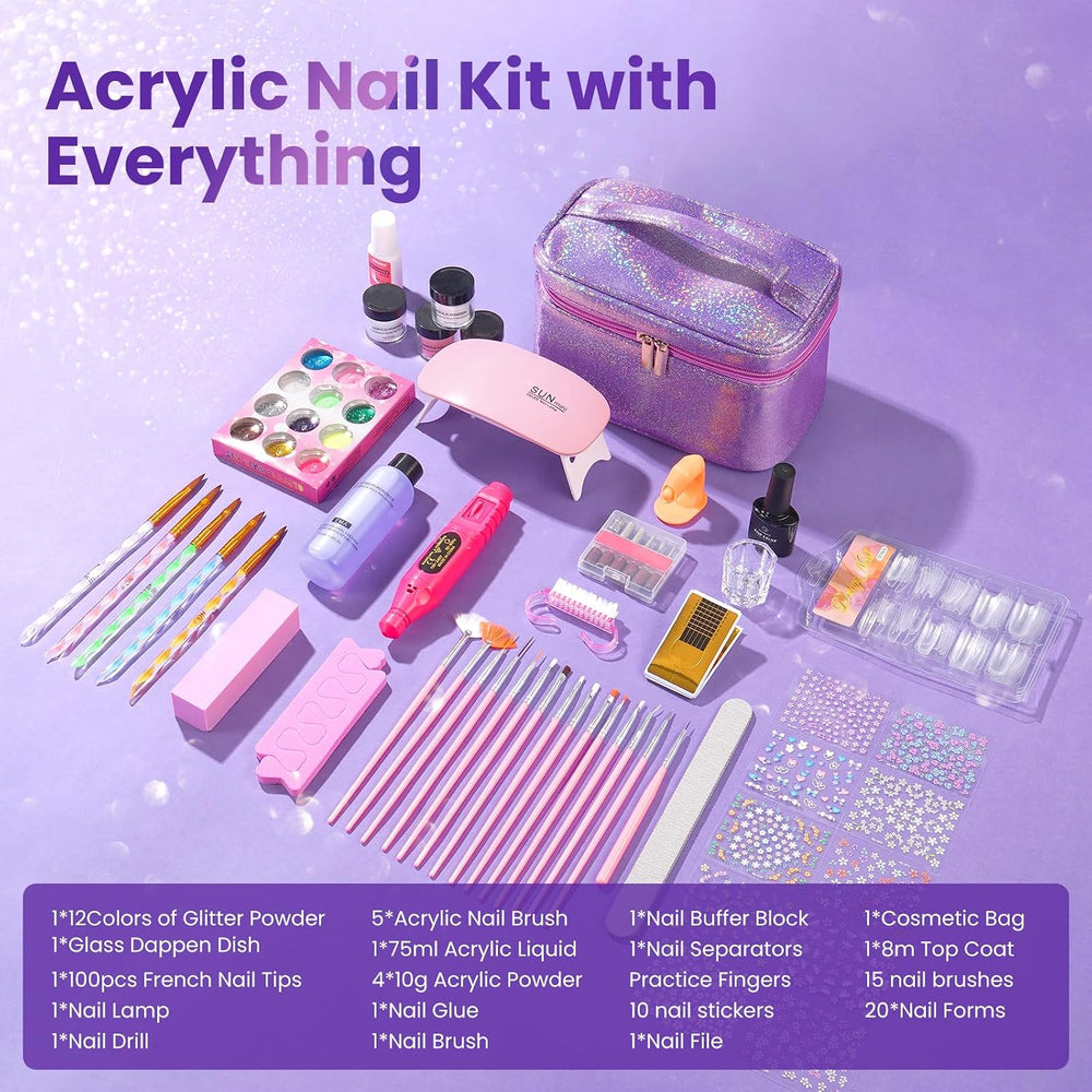 Acrylic Nail Kit for Beginners with Everything in Storage Bag, Bling Purple
