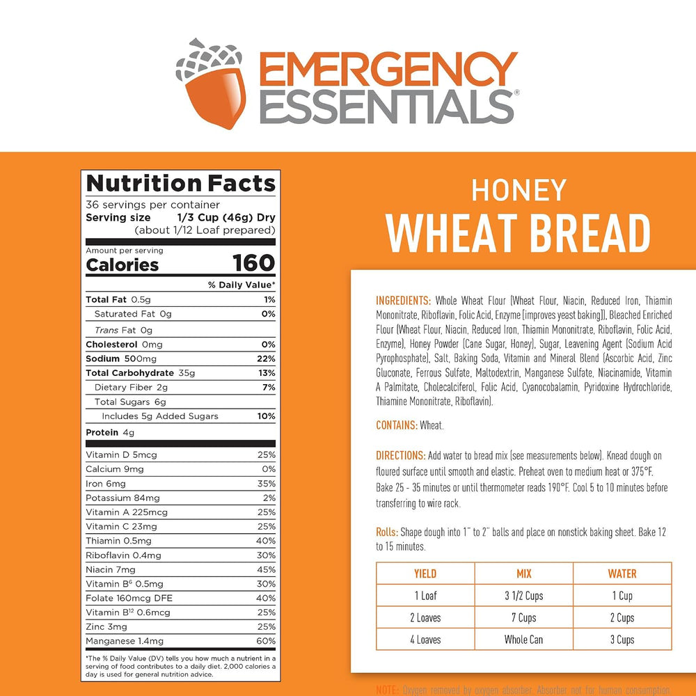 Emergency Essentials Honey Wheat Bread #10 Can, Emergency Just Add Water Mix,...