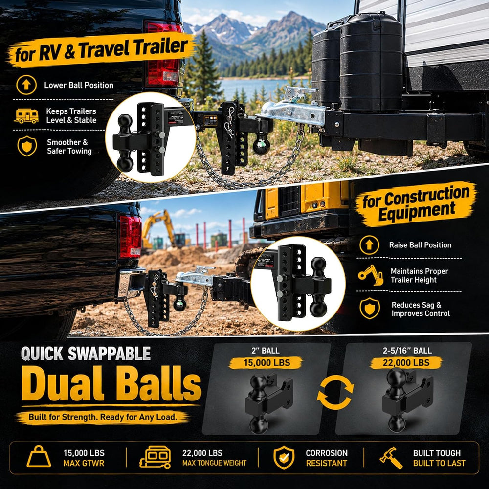 Adjustable Trailer Hitch for 2.5" Receiver,Heavy Duty 6" Drop Tow H...