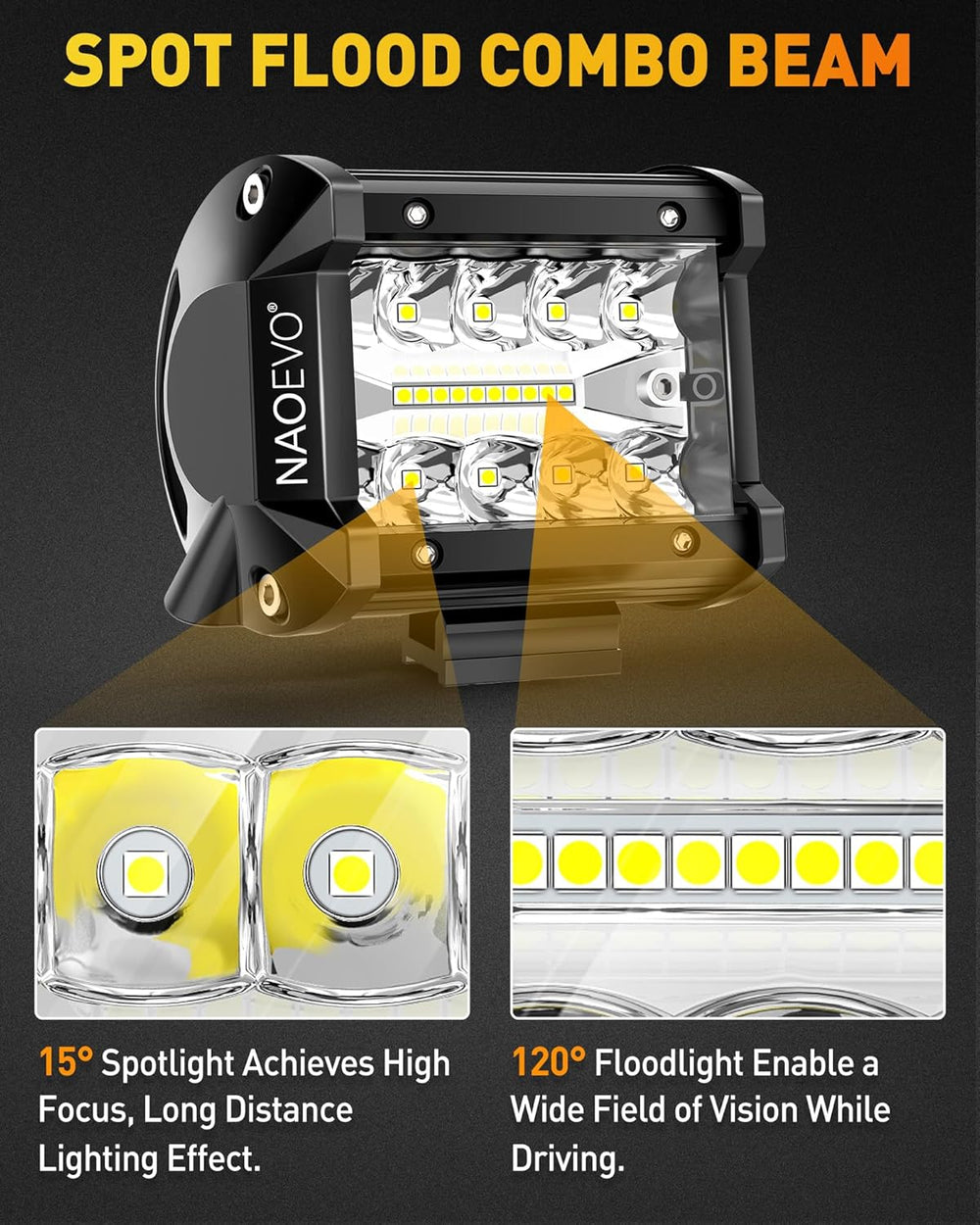 NAOEVO 4 Inch LED Pod Lights, 360W 36,000LM LED Off Road/Fog Lights, 6 Pcs