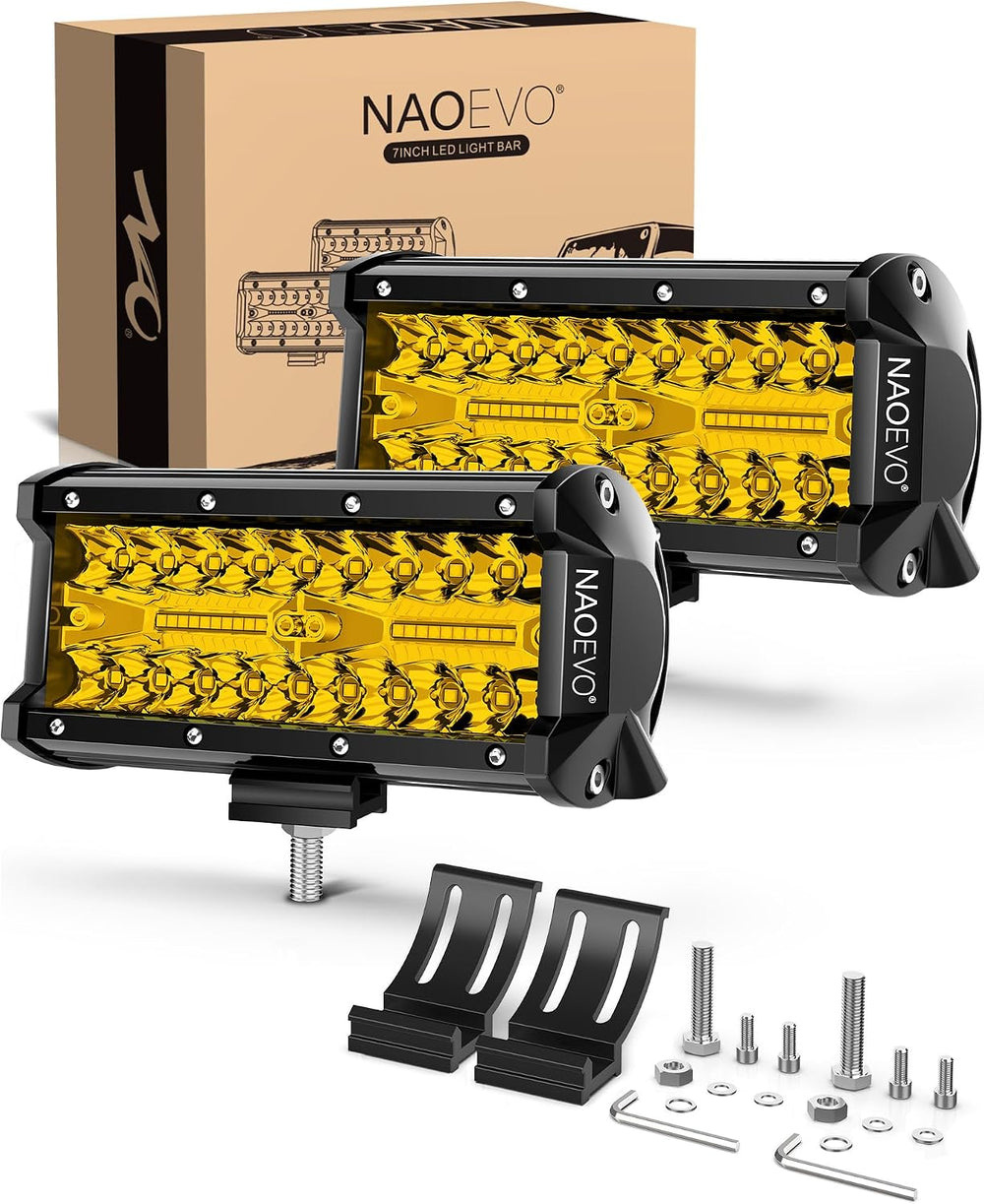 NAOEVO 7 Inch Yellow LED Light Bar, 240W 24,000LM LED Fog Lights, Yellow