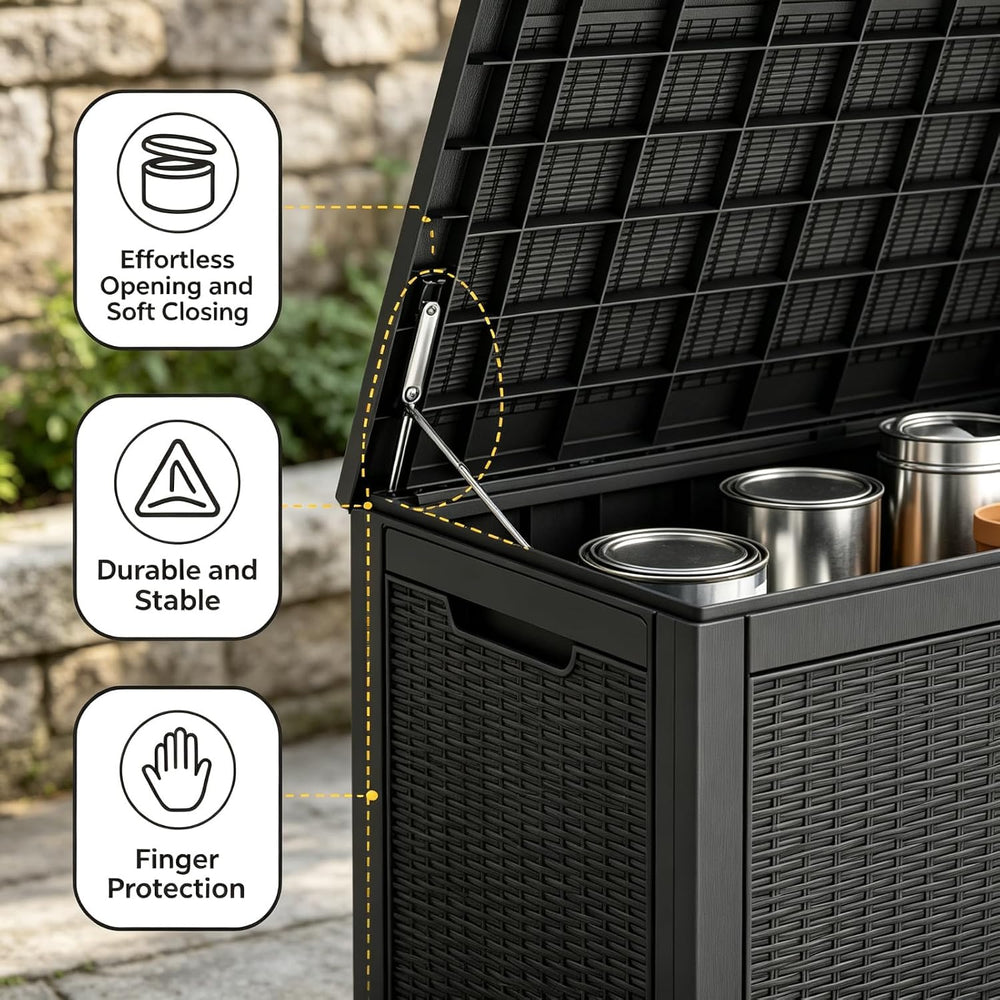 140 Gal Outdoor Storage Box Waterproof Lockable,Deck Box,Gas Lift,Black