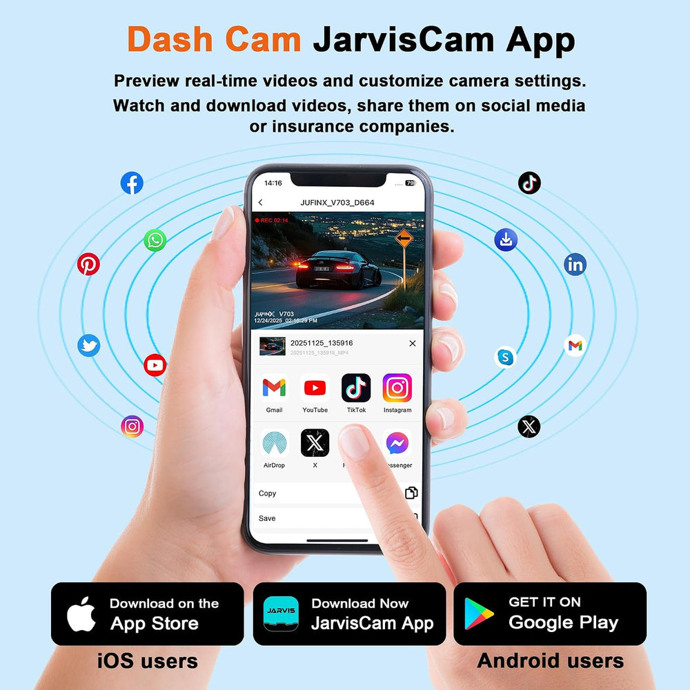 4K Dash Cam Front and Rear,with “Apple Find My” Function, 5.8GHz WiFi