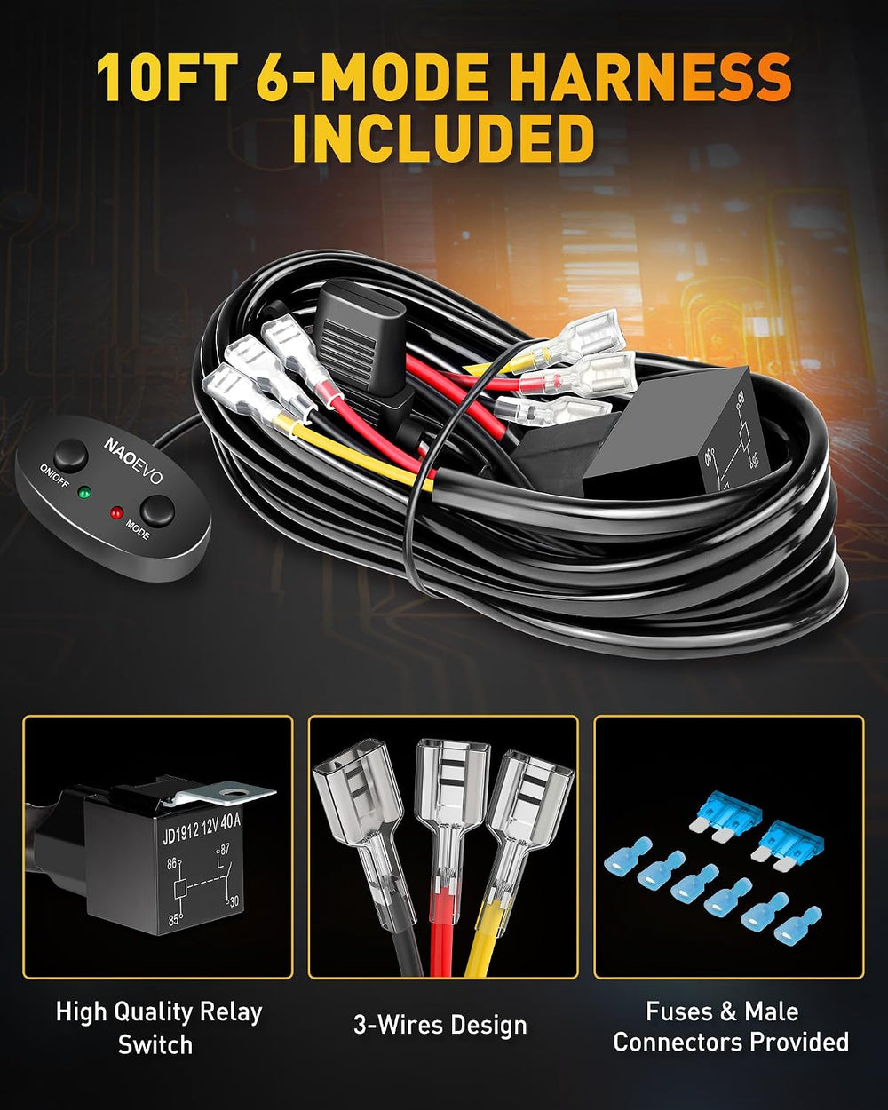 NAOEVO 4 Inch LED Pod Lights, 6-Mode LED Strobe Lights with 2-Lead Harness