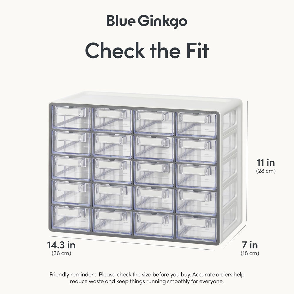Blue Ginkgo 20-Drawer Storage Cabinet Organizer, Grey, Made in Korea
