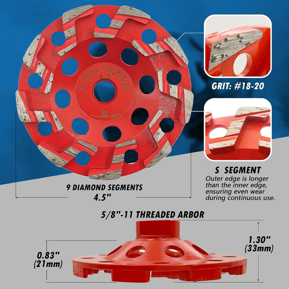 4.5" Diamond Grind Wheel S Seg Concrete & Coating 5/8"-11 Threa...
