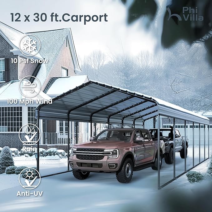PHI VILLA 12'x30'x8.5 'Metal Carport