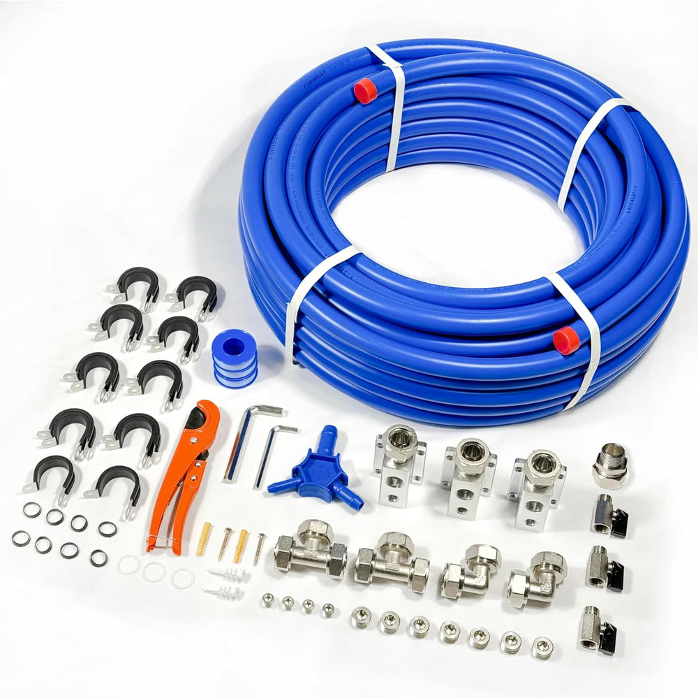 Compressed Air Piping System with 3/4 Inch ID x 100 feet 3-Way Dual-Outlet Al...