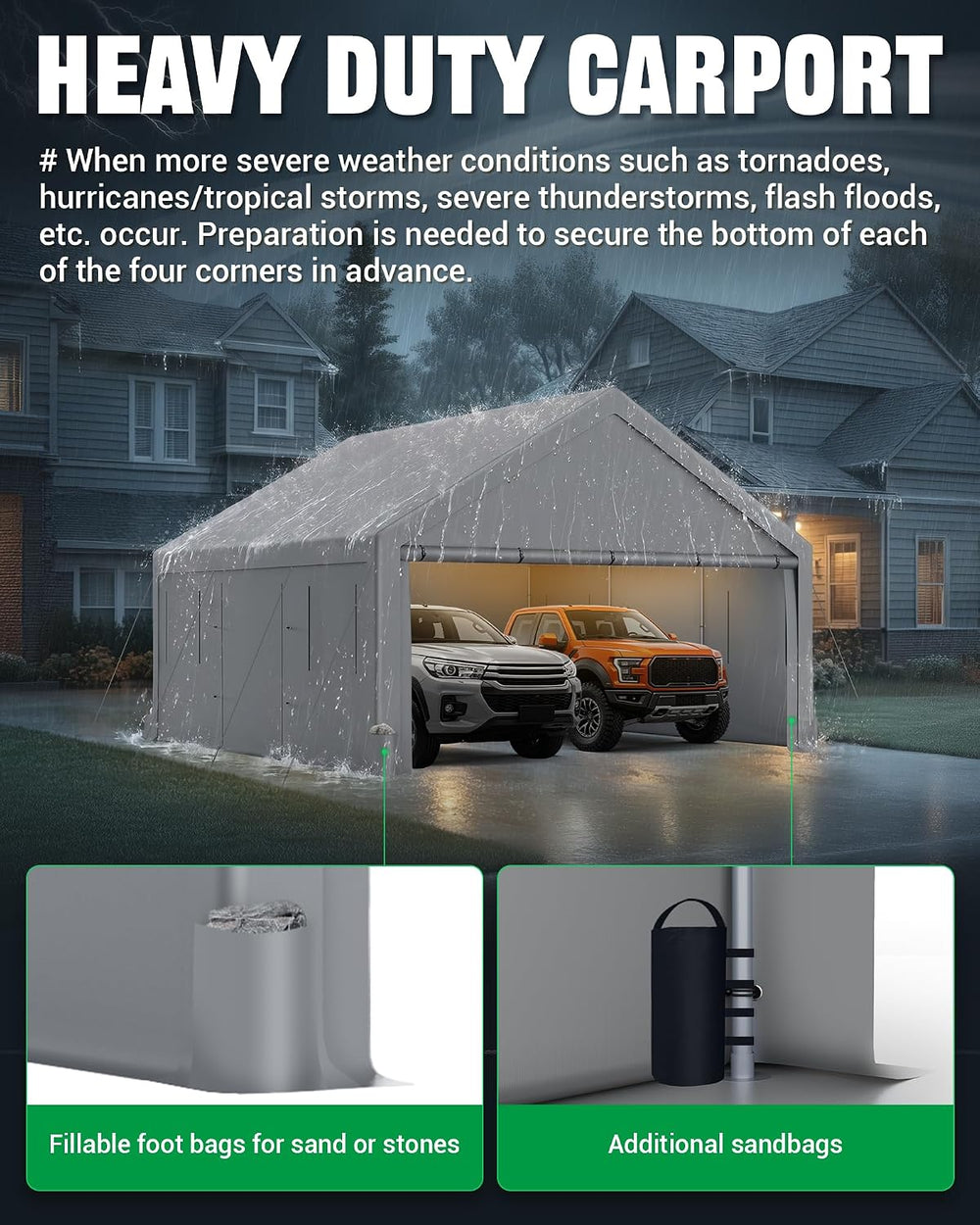 ACEPIC Upgraded Carport Heavy Duty 20x20, Drive Through Portable Garage