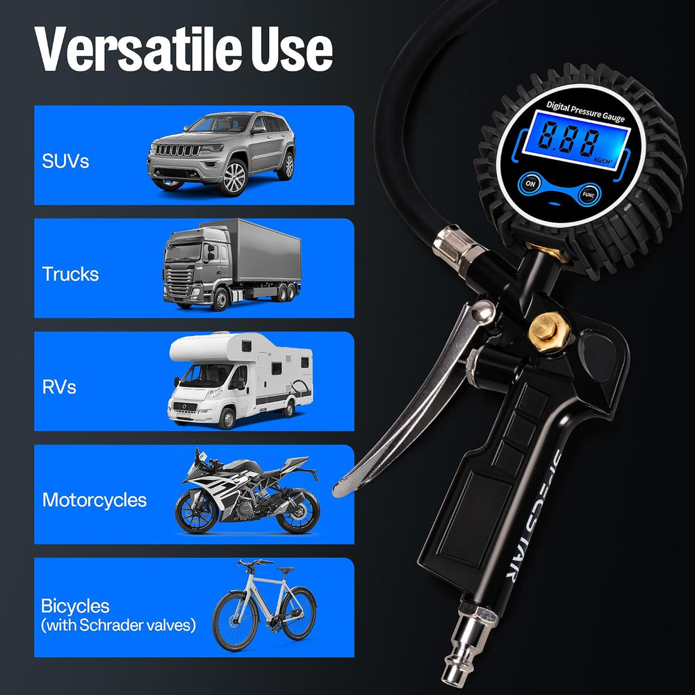 SPECSTAR 2 Pack Digital Tire Pressure Gauge with Inflator, Night Available