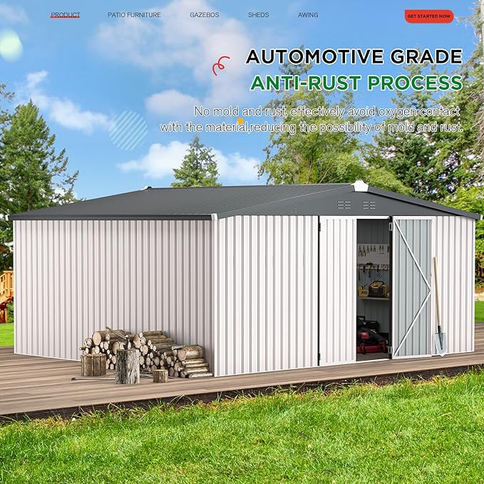 AECOJOY 14' x 12' Outdoor Storage Shed, Large 12x14 Metal Sheds &...