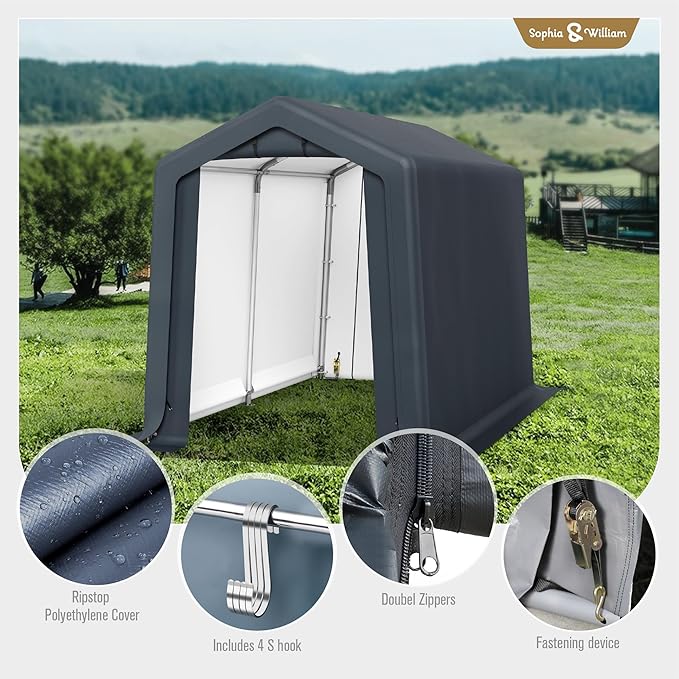 Sophia & William Outdoor Storage Shed Carport 6x10 ft Heavy Duty, Portable