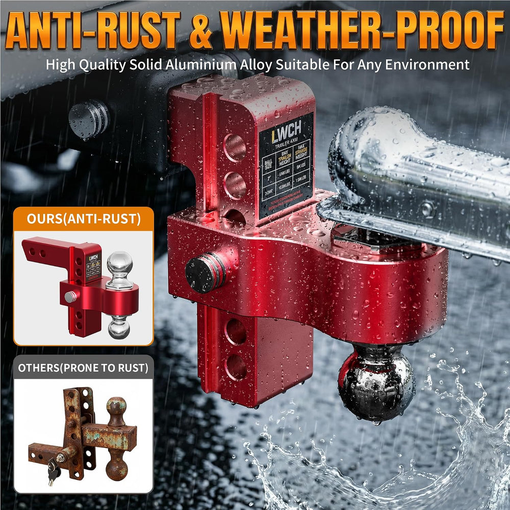 Red Adjustable Trailer Hitch for 2.5 in Receiver, 6 in Drop/Rise