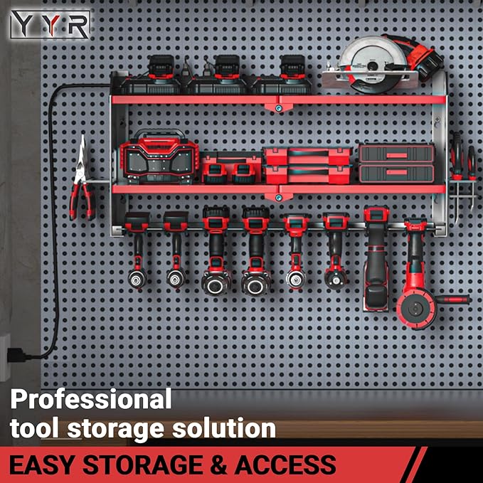 YYR Power Tool Organizer with Charging Station Wall Mount, Cordless Drill and