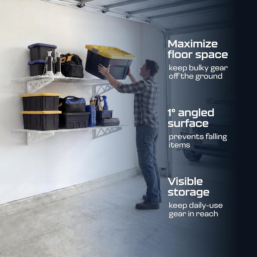 MonsterRAX Heavy Duty Garage Wall Shelving 24x48 2-Pack, Wall Mount, White