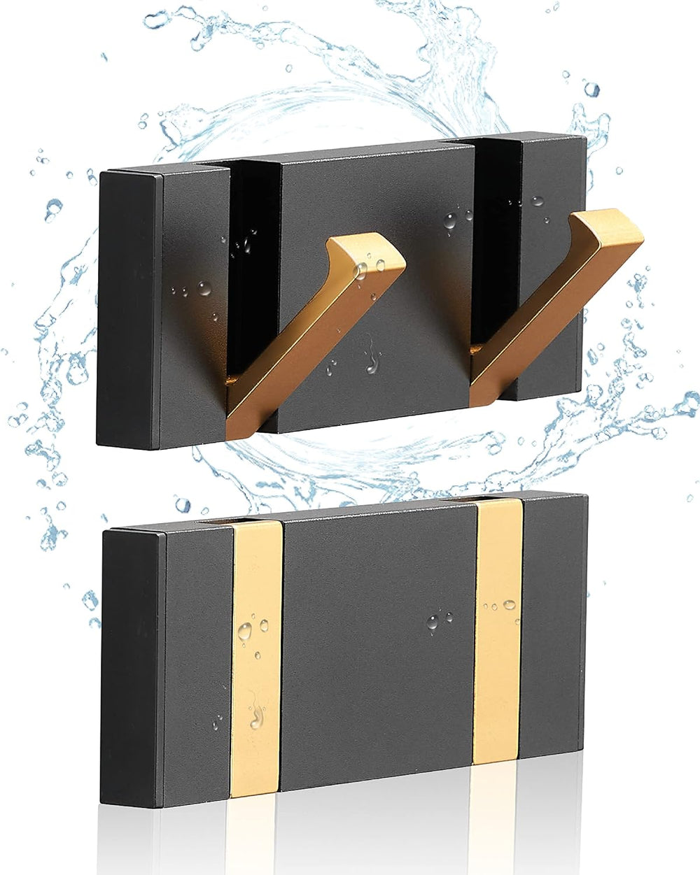 2 Pack,Waterproof Black Gold Wall Hooks,Foldable Towel Hooks for Bathrooms,Co...