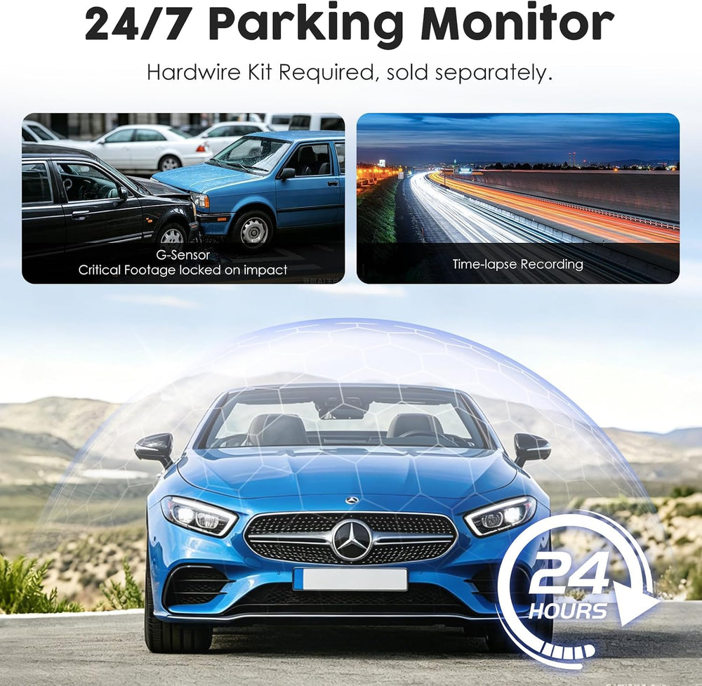 4 Channel 360° Dash Cam Detached Side Cameras, 4" Touch Screen