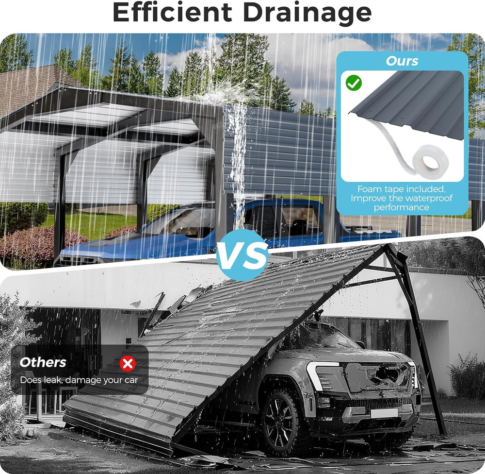 12×20 FT Carport, 2"x2" Reinforced Frame & 29-Gauge Leak-Resist...