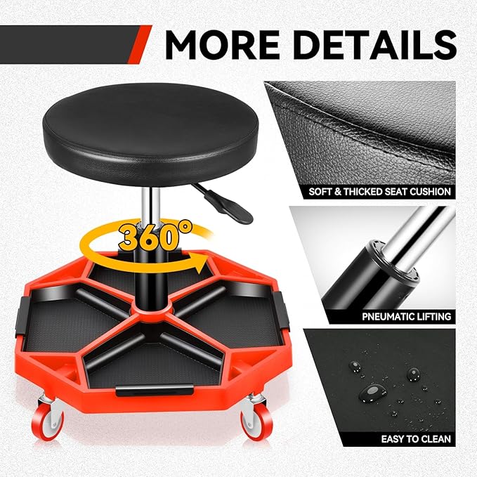 Auto Dynasty Mechanic Stool, Adjustable Rolling Pneumatic Creeper Garage Shop