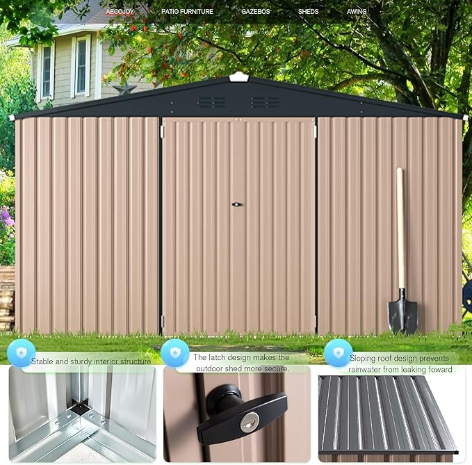 AECOJOY 12' x 10' Outdoor Storage Shed, Large 10x12 Metal Sheds &...