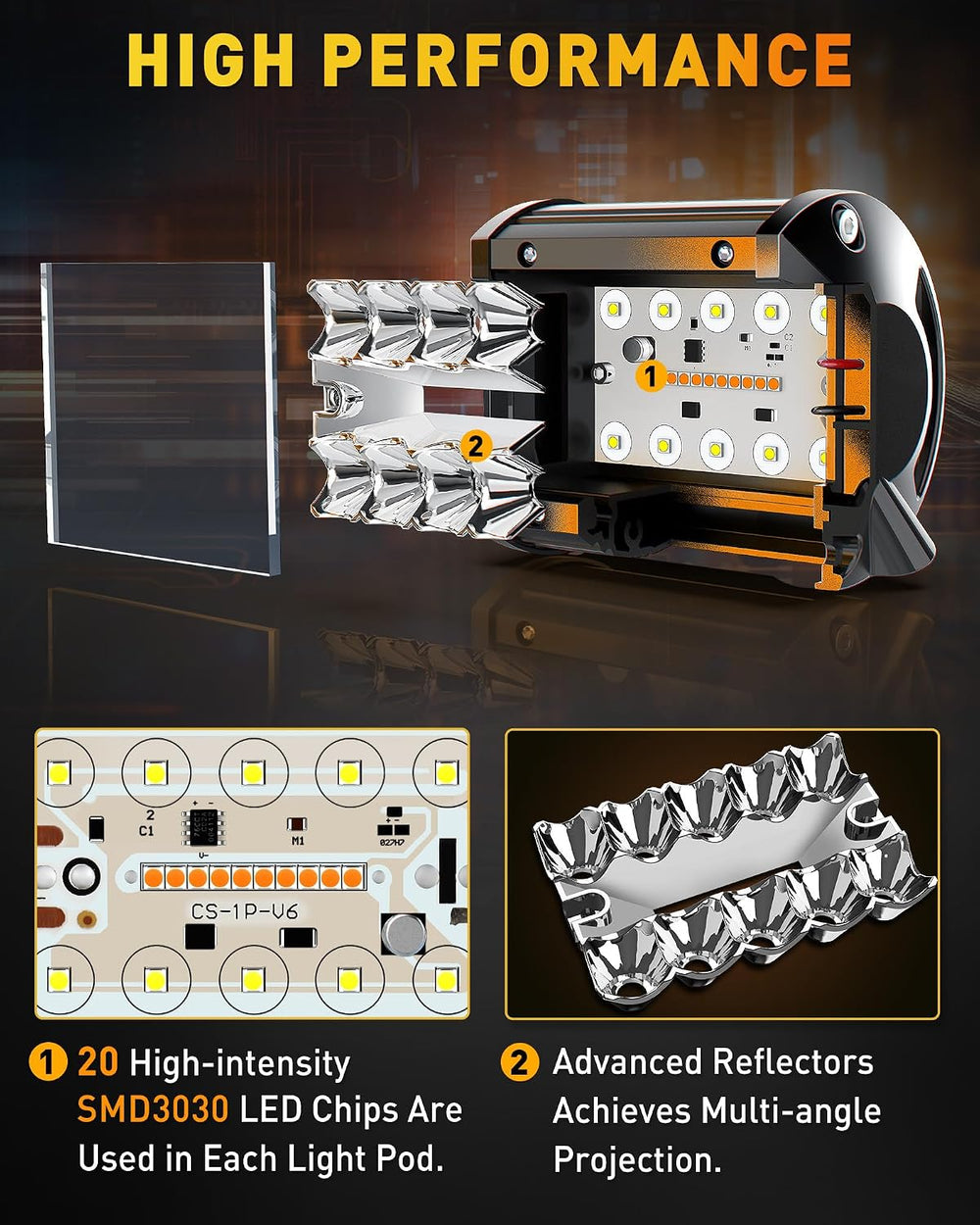 NAOEVO 4 Inch LED Pod Lights, 6-Mode LED Strobe Lights with 2-Lead Harness