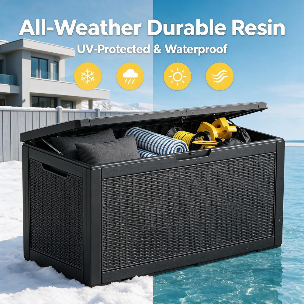 120 Gallon Deck Box,Lockable Outdoor Storage Box Gas Lift,Waterproof Black