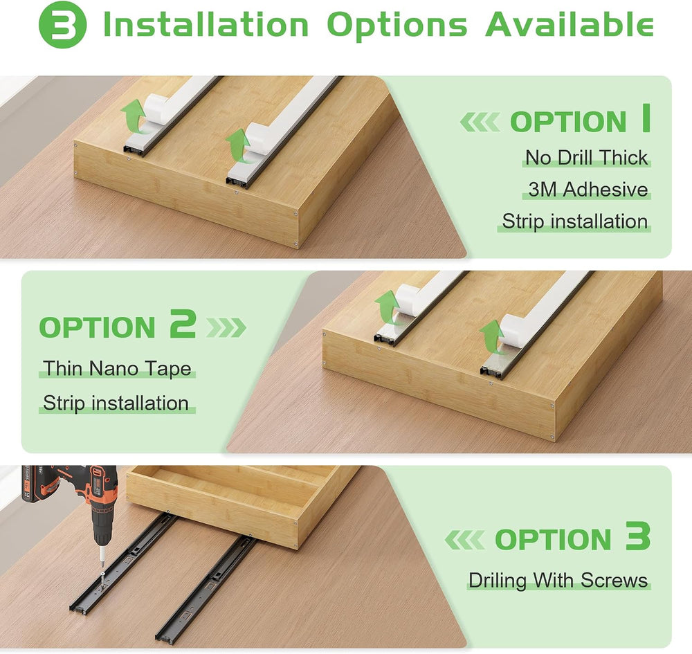No Drill Pull Out Drawers for Cabinets, 20" W x 21" D Bamboo Adhesi...