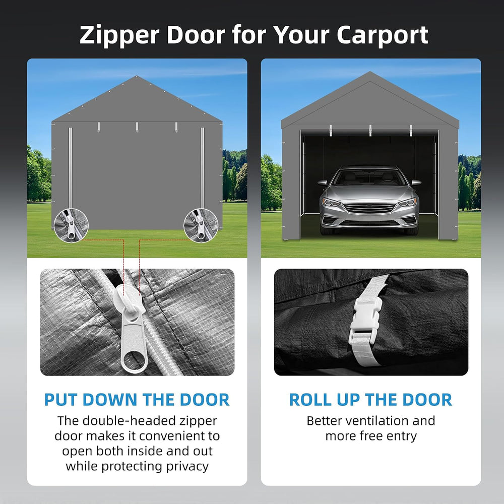 10x20 FT Carport Replacement Zipper Door,180G PE Waterproof UV Protected Tarp...