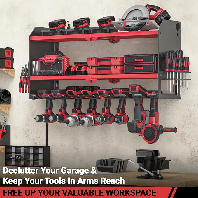 YYR Power Tool Organizer with Charging Station Wall Mount, Cordless Drill and