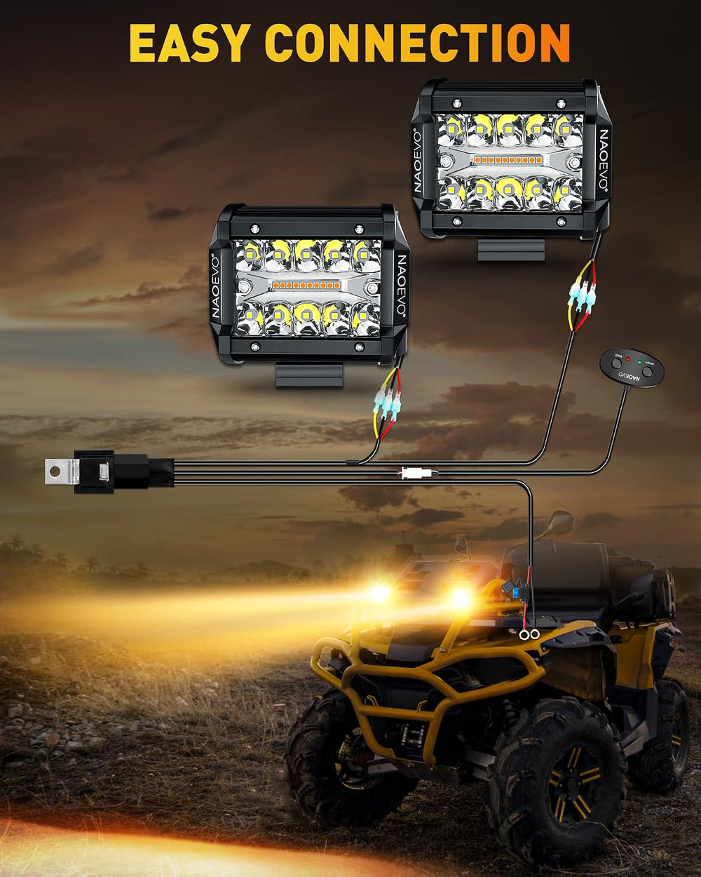 NAOEVO 4 Inch LED Pod Lights, 6-Mode LED Strobe Lights with 2-Lead Harness
