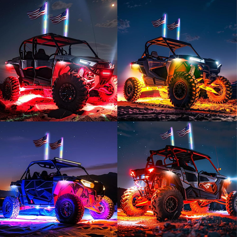 2PCS 3FT Whip Light and 4PCS Rock Light Combo Kit with Spring Base, Switch, A...