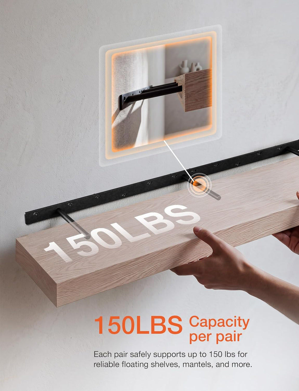 BATODA 34" Floating Shelf Bracket 2PCS, Hidden Bracket for Floating Shelves