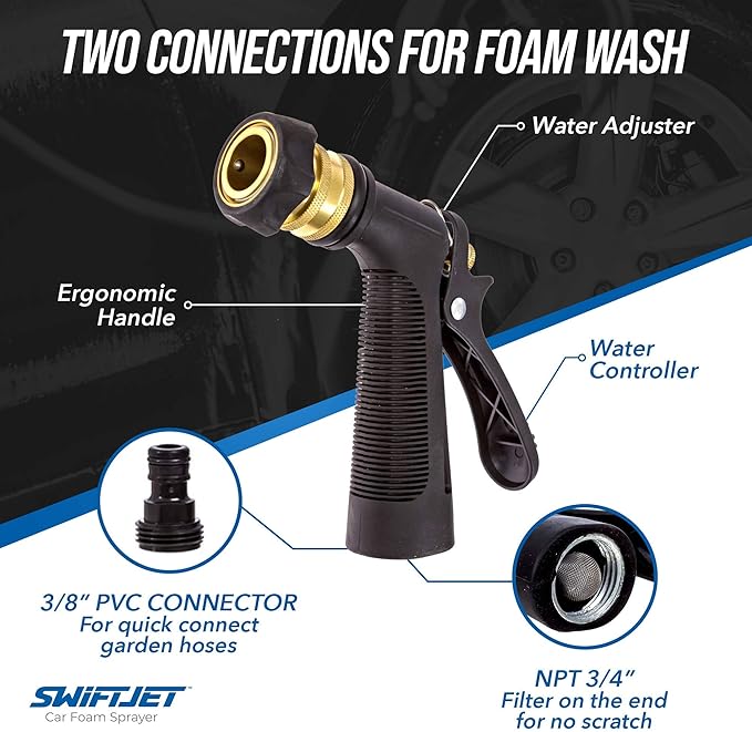 SwiftJet Car Wash Foam Gun + Microfiber Wash Mitt