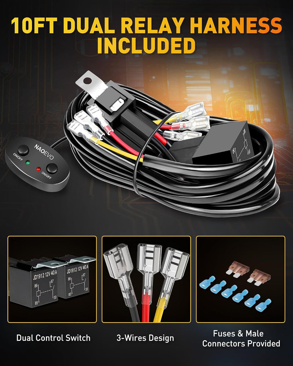 NAOEVO 7 Inch LED Light Bar, 3-Mode LED Pods/Fog Lights with 2-Lead Harness