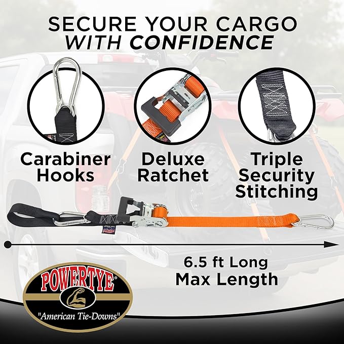 PowerTye 1.5in x 6.5ft Heavy Duty Ratchet Tie-Down Straps