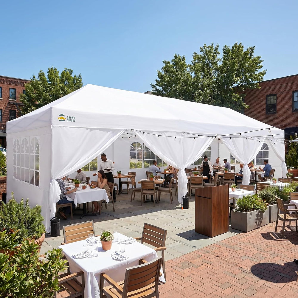 CROWN SHADES 10X30 Pop Up Canopy Tent with Sidewalls, Instant Setup, White