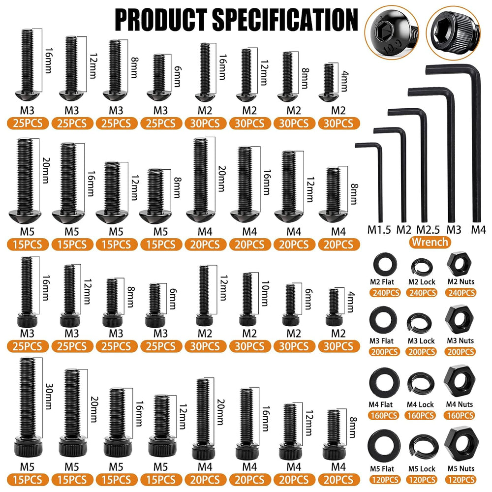 mankk 3160PCS Metric Bolt Nut Assortment Kit, with Flat & Lock Washers