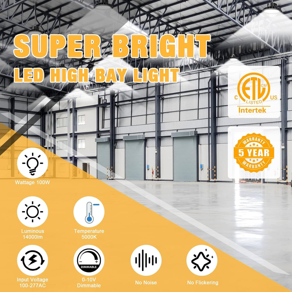UFO LED High Bay Light 100W 8Pack, High Bay LED Shop Lights 14,000LM Dimmable...