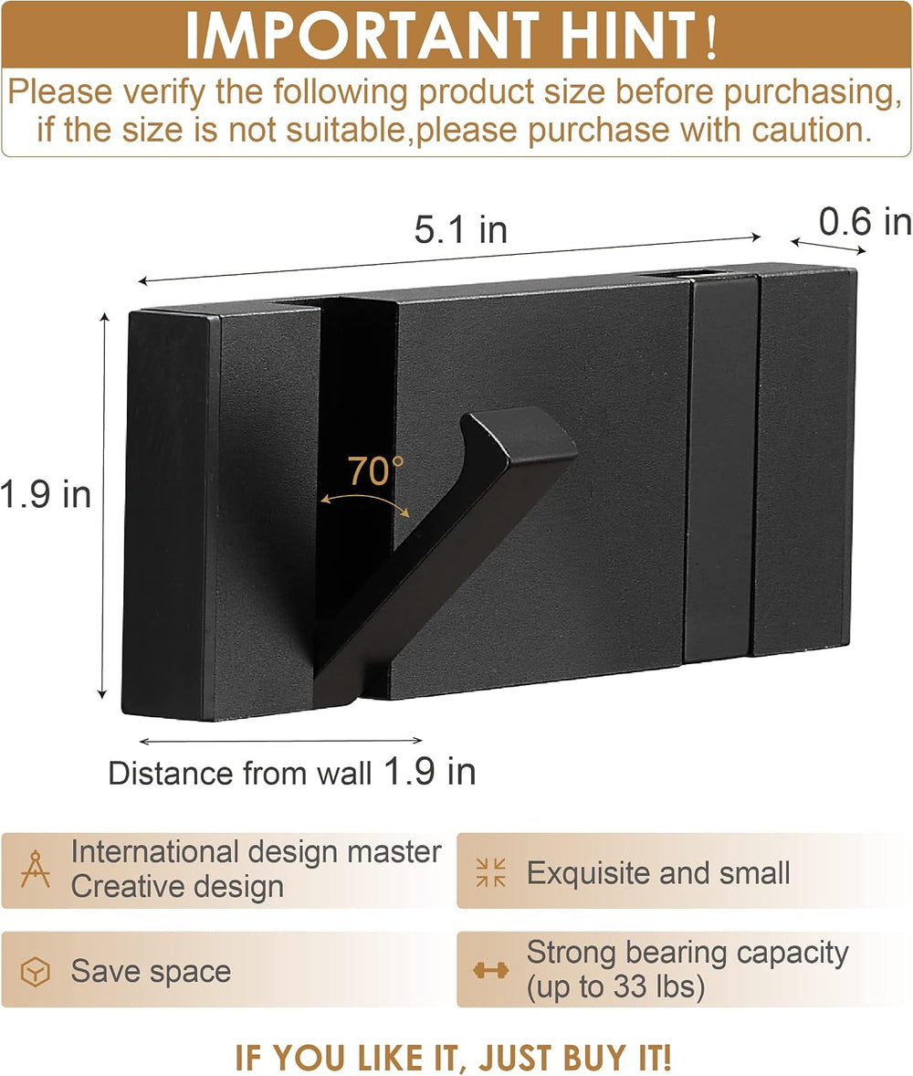 2 Pack,Waterproof Black Towel Hooks,Foldable Towel Hooks for Bathrooms,Modern...